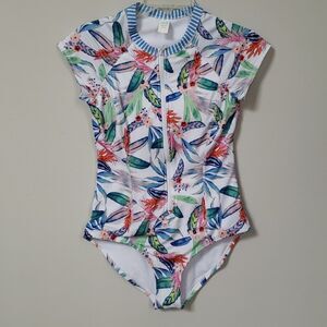 Outdoor Oasis Scuba Swimsuit Womens M Zip Tropical Floral One Piece Beach Travel